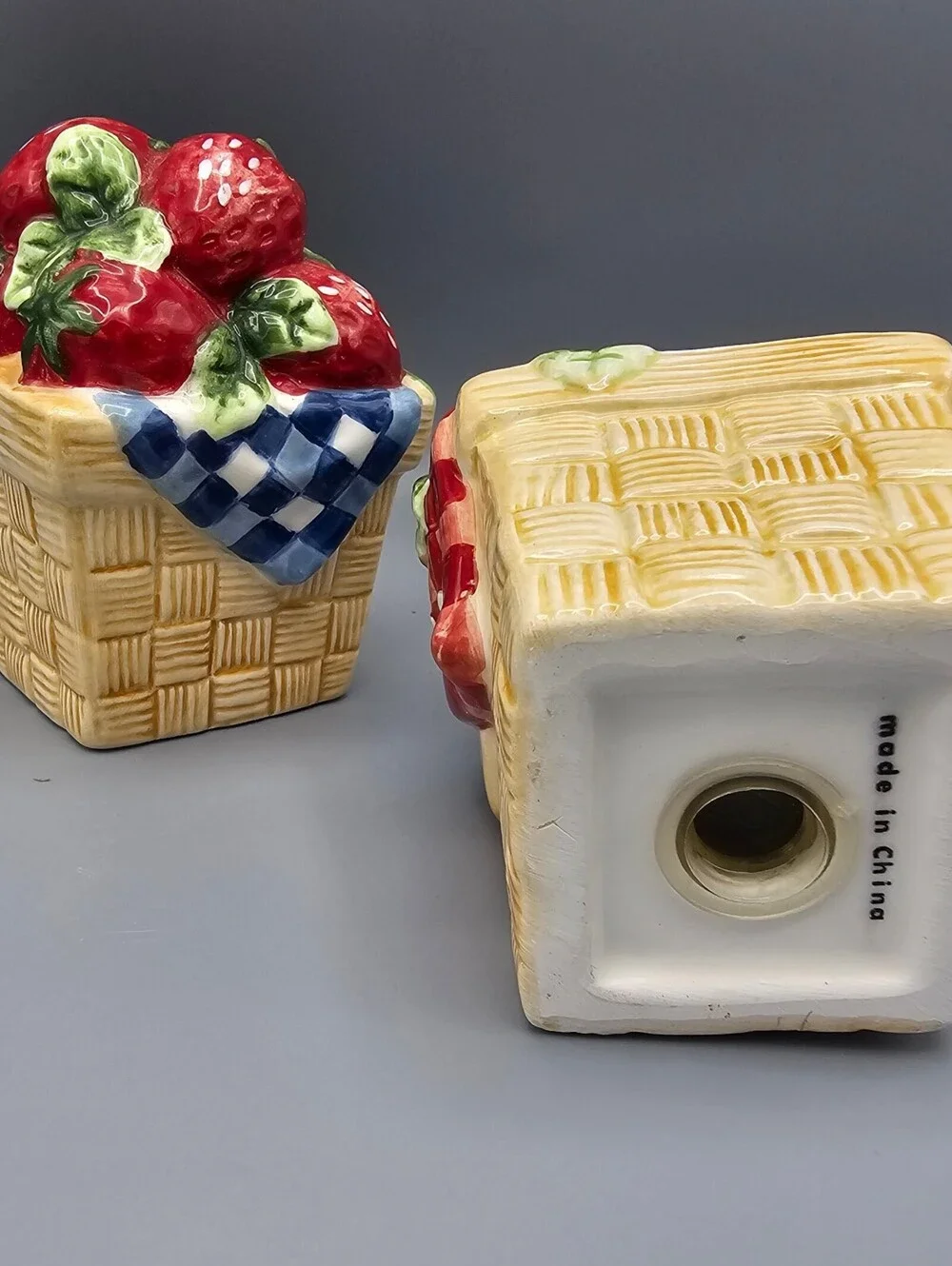 Ceramic Strawberry and Blueberry Basket Salt and Pepper Shakers